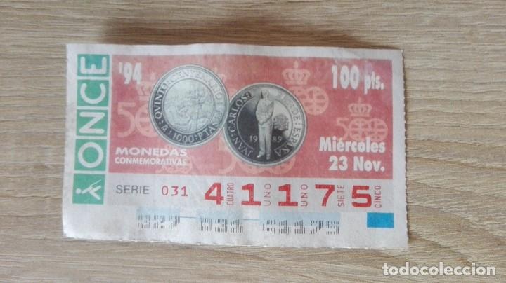 Cupones ONCE: CUP&Oacute;N ONCE, SERIE 31 NUM.41.175 MONEDAS CONMEMORATIVAS SORTEO 23-11-1994. 100 PESETAS.