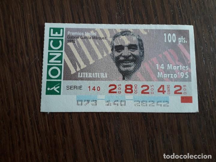 Cupones ONCE: cup&oacute;n once 14-03-95, premios nobel, Gabriel Garc&iacute;a M&aacute;rquez, 1982, literatura.
