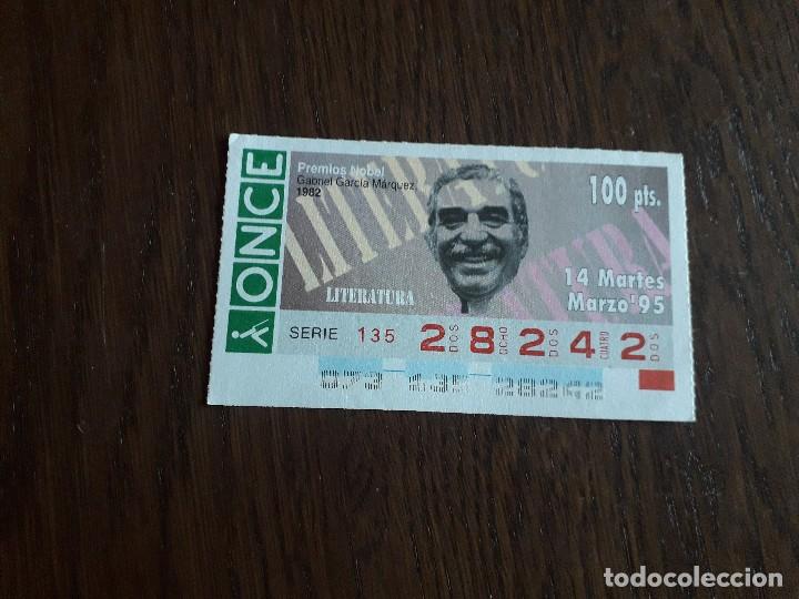 Cupones ONCE: cup&oacute;n once 14-03-95, premios nobel, Gabriel Garc&iacute;a M&aacute;rquez, 1982, literatura.