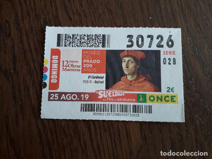 Cupones ONCE: cup&oacute;n once 25-08-19, museo del prado 200 a&ntilde;os, el cardenal. 1510-11 Rafael.