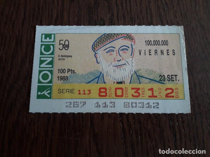 Cupones ONCE: cup&oacute;n once 23-09-88, E. Hemingway, escritor. - Foto 1
