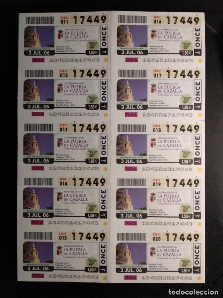 ONCE Coupons: HOJA 10 CUPONES ONCE SERIE AYUNTAMIENTOS - LA PUEBLA DE CAZALLA.