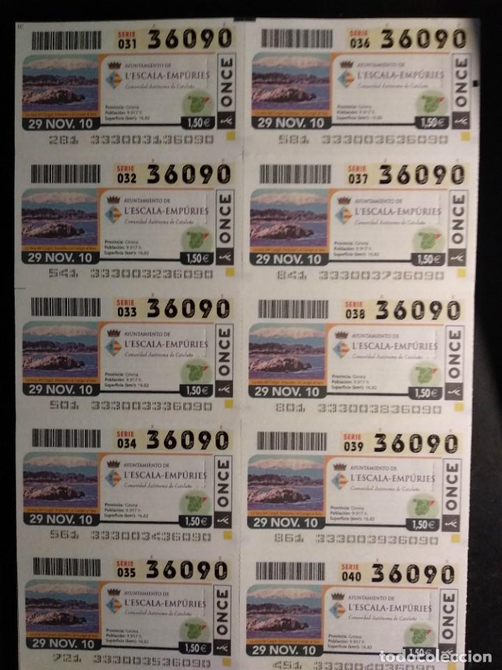 ONCE Coupons: HOJA 10 CUPONES ONCE SERIE AYUNTAMIENTOS - L&acute;ESCALA - EMP&Uacute;RIES.