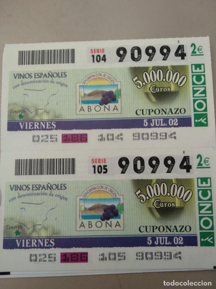 Bilhetes ONCE: CUPONES ONCE - VINOS ESPA&Ntilde;OLES, ABONA,05/07/2002