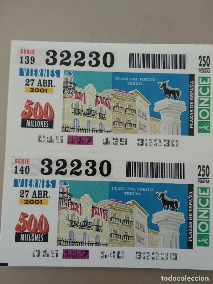 Bilhetes ONCE: CUPONES ONCE - PLAZAS DE ESPA&Ntilde;A, PLAZA DEL TORICO TERUEL, 27/04/2001