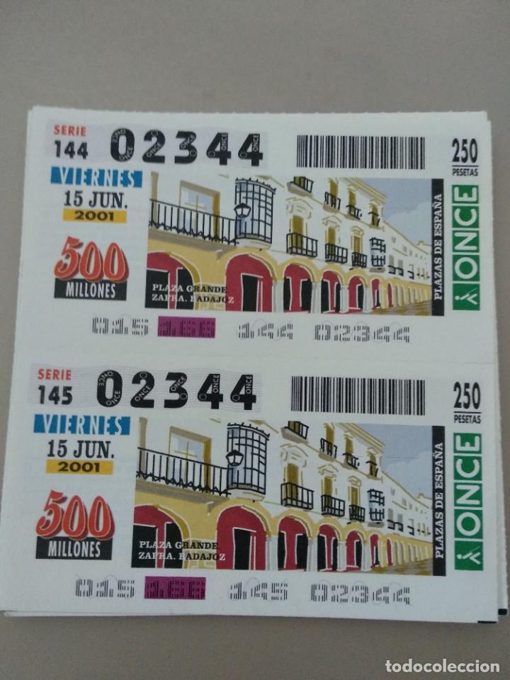 Bilhetes ONCE: CUPONES ONCE - PLAZAS DE ESPA&Ntilde;A, PLAZA GRANDE ZAFRA BADAJOZ, 15/06/2001