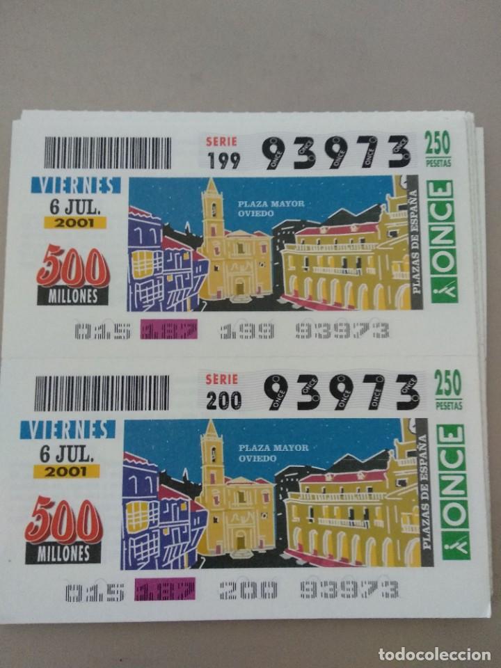 Bilhetes ONCE: CUPONES ONCE - PLAZAS DE ESPA&Ntilde;A, PLAZA MAYOR OVIEDO, 06/07/2001