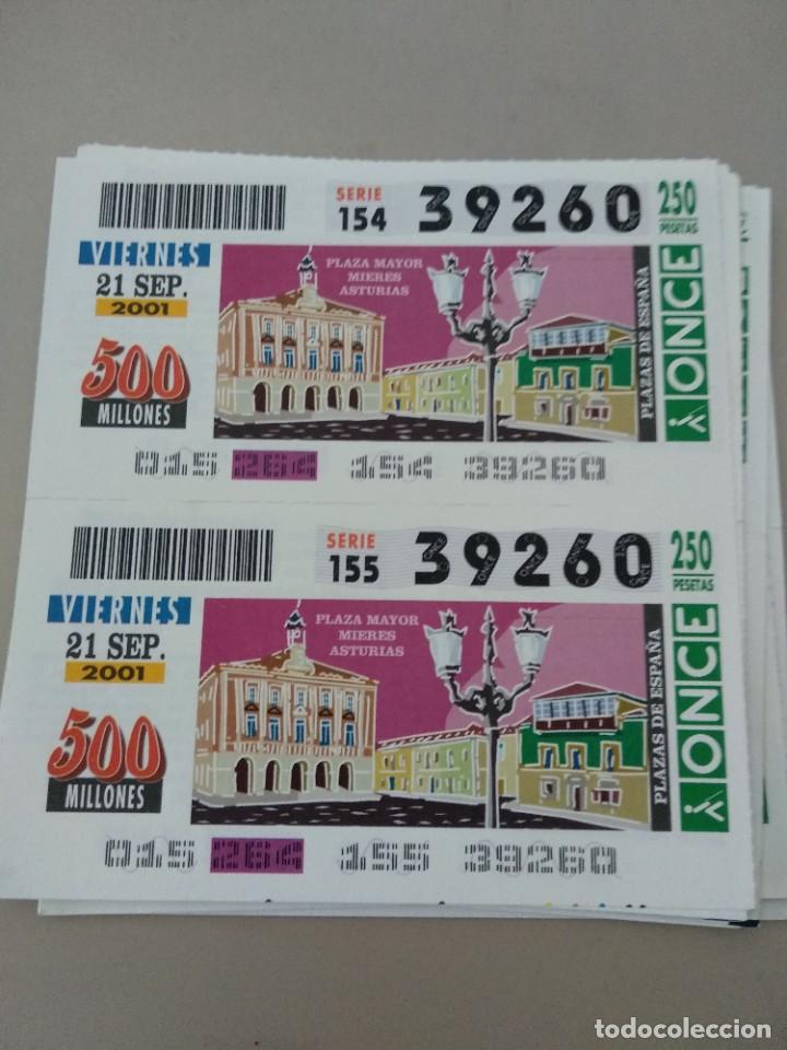 Cupones ONCE: CUPONES ONCE - PLAZAS DE ESPA&Ntilde;A, PLAZA MAYOR MIERES ASTURIAS, 21/09/2001