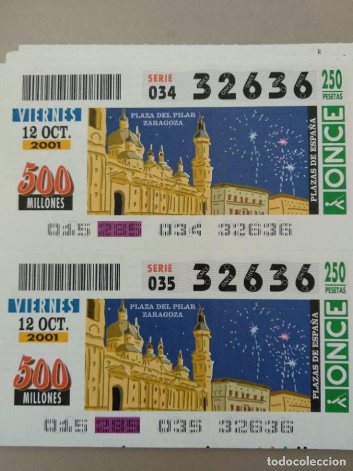ONCE Coupons: CUPONES ONCE - PLAZAS DE ESPA&Ntilde;A, PLAZA DEL PILAR ZARAGOZA, 12/10/2001
