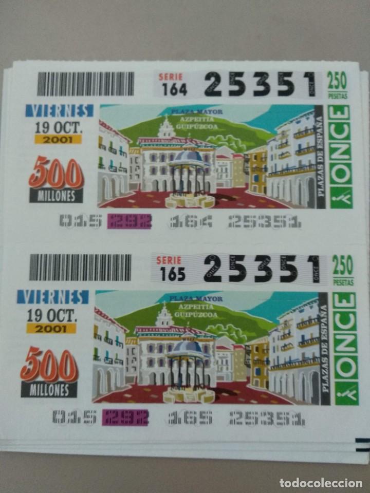 Bilhetes ONCE: CUPONES ONCE - PLAZAS DE ESPA&Ntilde;A, PLAZA MAYOR AZPEITIA GUIPUZCOA, 19/10/2001