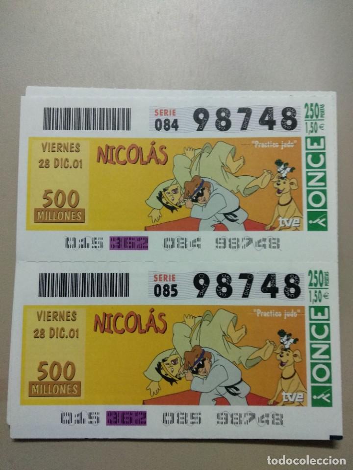 Bilhetes ONCE: CUPONES ONCE - NICOLAS, 28/12/2001
