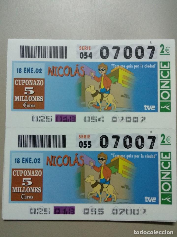 Bilhetes ONCE: CUPONES ONCE - NICOLAS, 18/01/2002