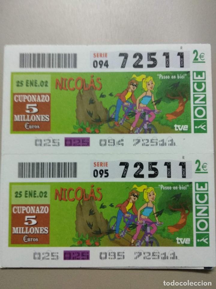 Bilhetes ONCE: CUPONES ONCE - NICOLAS, 25/01/2002