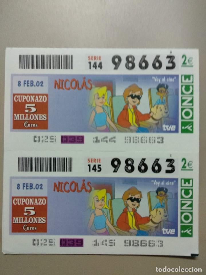 Bilhetes ONCE: CUPONES ONCE - NICOLAS, 08/02/2002