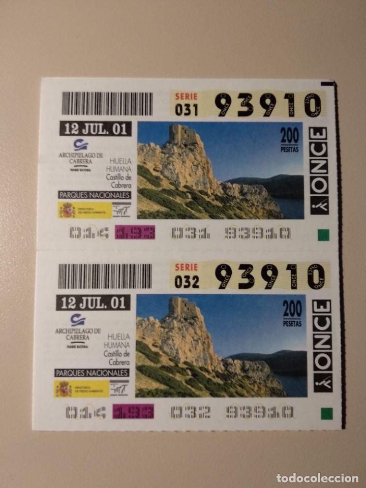 ONCE Coupons: CUPONES ONCE - PARQUES NACIONALES - ARCHIPIELAGO DE CABRERA, 12/07/2001