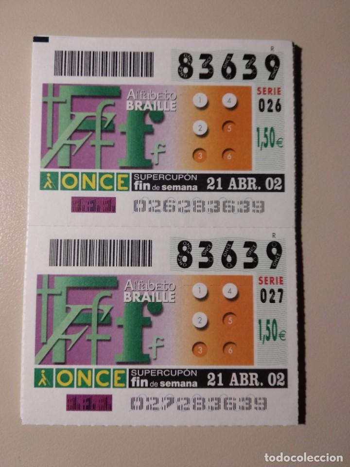 ONCE Coupons: CUPONES ONCE - ALFABETO BRAILLE , 21/04/2002