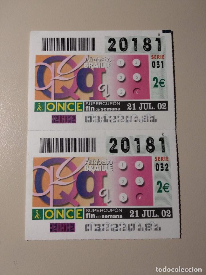 ONCE Coupons: CUPONES ONCE - ALFABETO BRAILLE , 21/07/2002