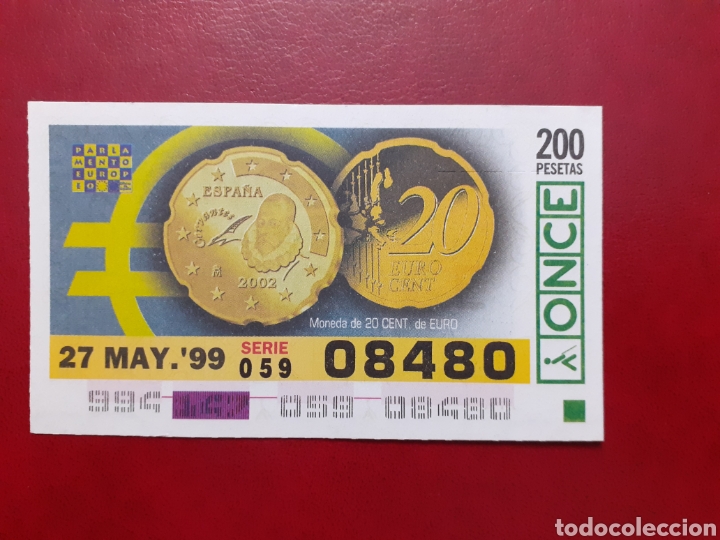 Cupones ONCE: Capicua once 08480 de 27 mayo 1999 monedas y billetes euros