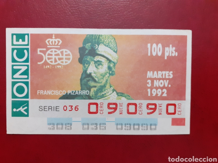 Cupones ONCE: Capicua once 09090 de 3 noviembre 1992 V centenario descubrimiento Am&eacute;rica