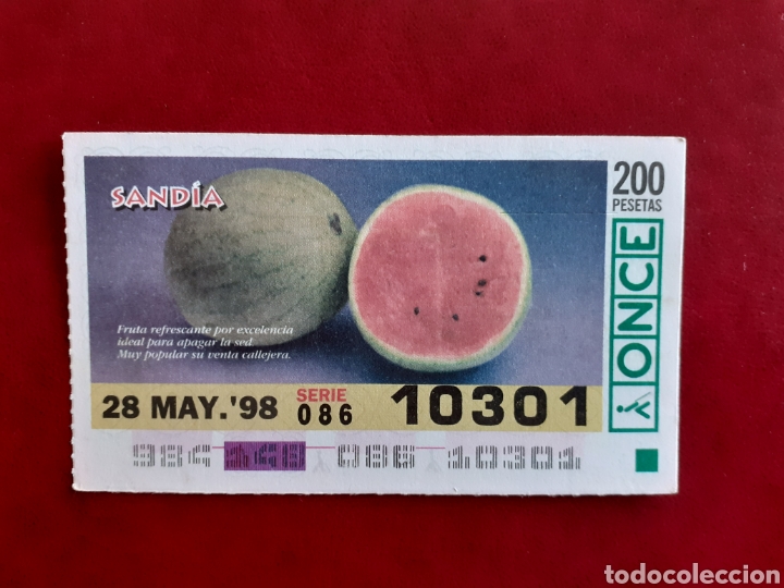 Cupones ONCE: Capicua once 10301 de 28 mayo 1998 frutas sand&iacute;a
