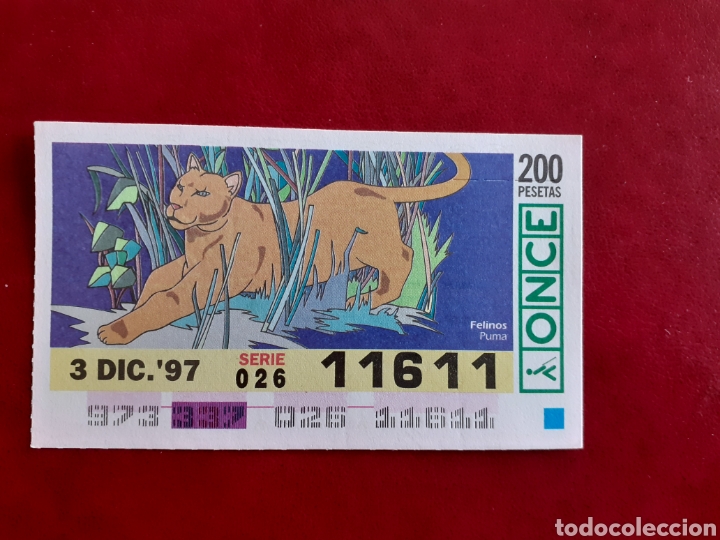 Cupones ONCE: Capicua once 11611 de 3 diciembre 1997 felinos puma