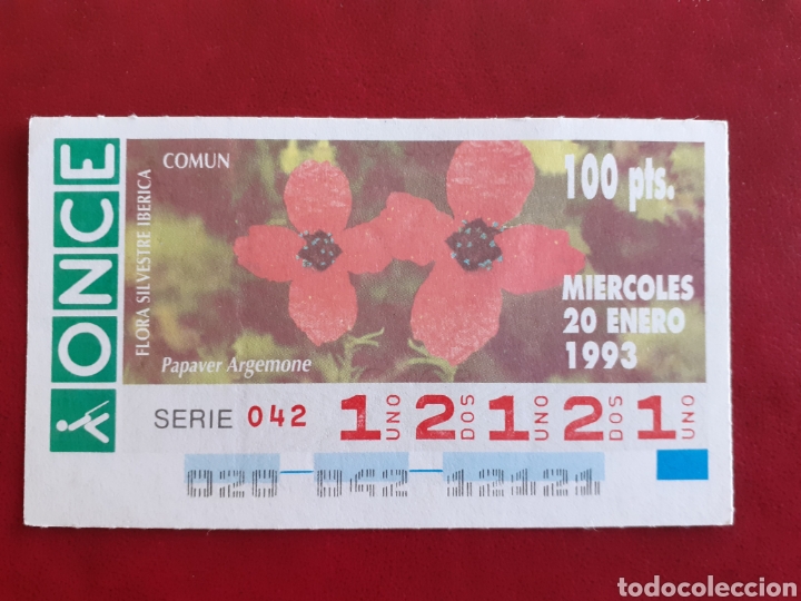 Cupones ONCE: Capicua once 12121 de 20 enero 1993 Flora Silvestre ib&eacute;rica