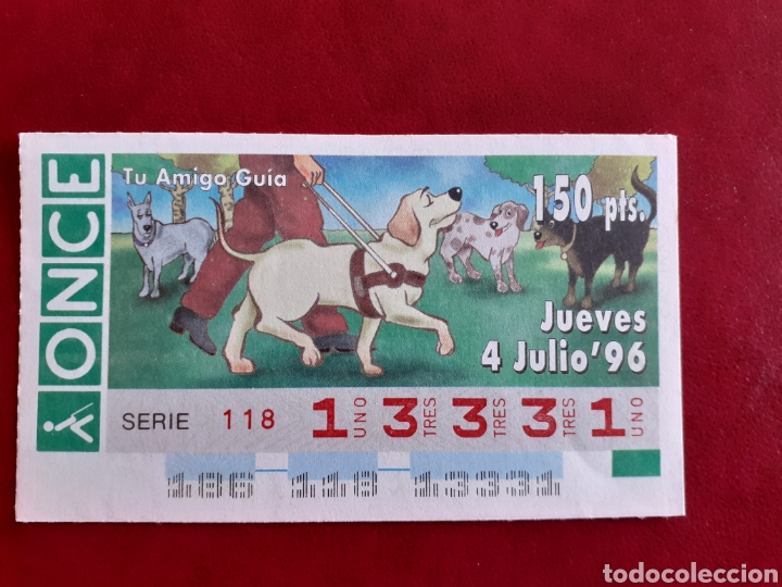 Cupones ONCE: Capicua once 13331 de 4 Julio 1996 perros gu&iacute;a