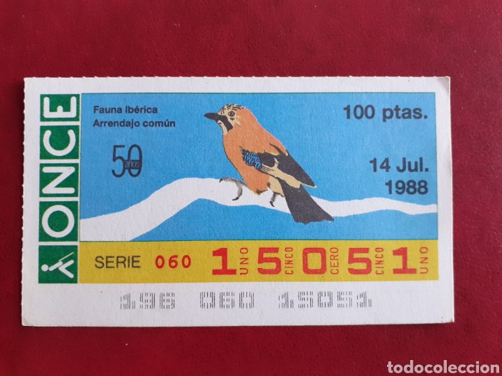 Cupones ONCE: Capicua once 15051 de 14 Julio 1988 fauna ib&eacute;rica