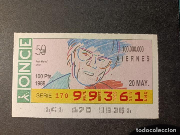 Cupones ONCE: Cup&oacute;n Once 1988. 20 Mayo. Andy Warhol. Pintor. N&ordm; 99361