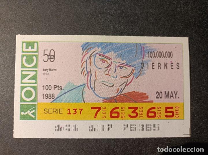 Cupones ONCE: Cup&oacute;n Once 1988. 20 Mayo. Andy Warhol. Pintor. N&ordm; 76365.