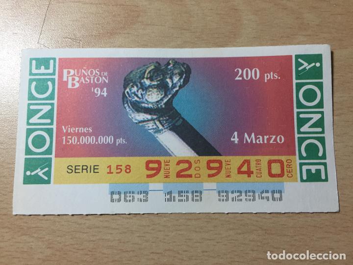Cupones ONCE: ONCE - 04-03-1994 - 92940 - PU&Ntilde;OS DE BASTON - Foto 1
