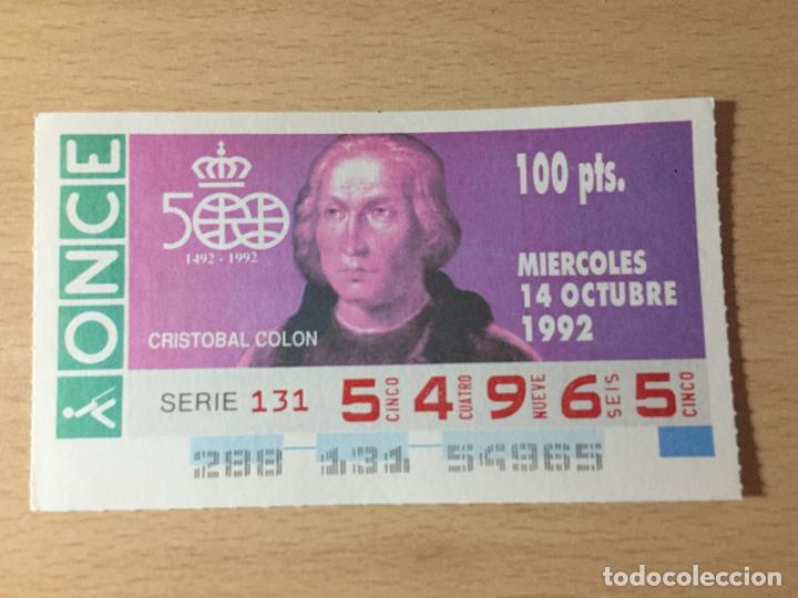 Cupones ONCE: ONCE - 14-10-1992 - 54965 - 1492-1992 500 A&Ntilde;OS, CRISTOBAL COLON