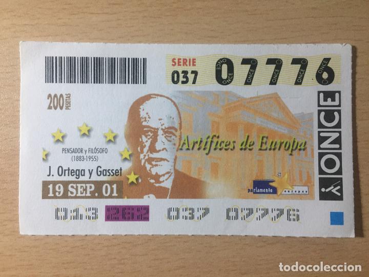 Cupones ONCE: ONCE - 19-09-2001 - 07776 - ARTIFICES DE EUROPA, J. ORTEGA Y GASSET