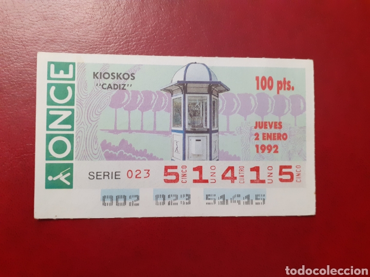 Cupones ONCE: Capicua once 51415 de 2 enero 1992 kiosco - Foto 1
