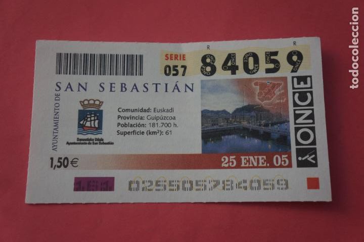 ONCE Coupons: CUPON DE LA ONCE CIUDAD DE SAN SEBASTIAN GUIPUZCOA PAIS VASCO