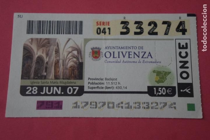 ONCE Coupons: CUPON DE LA ONCE CIUDAD DE OLIVENZA BADAJOZ EXTREMADURA