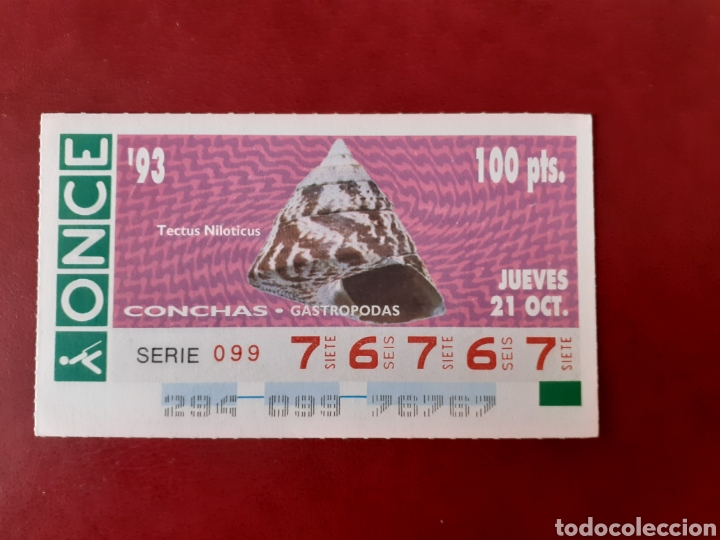 Coupon ONCE: Capicua once 76767 de 21 octubre 1993 conchas