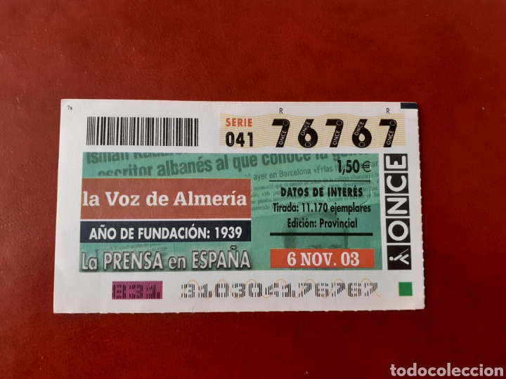 Coupon ONCE: Capicua once 76767 de 6 noviembre 2003 la prensa en Espa&ntilde;a
