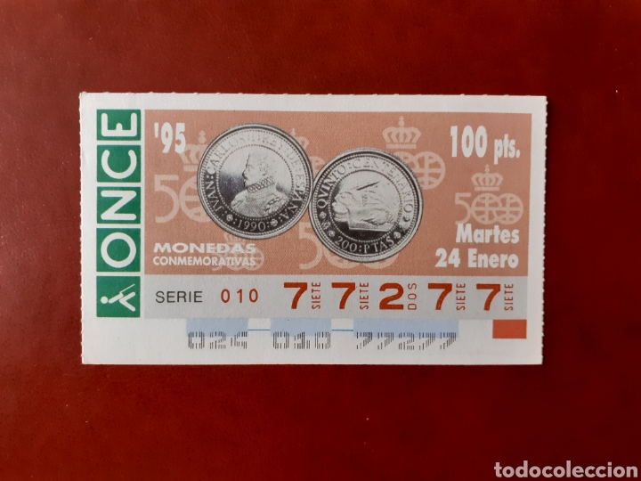 ONCE Coupons: Capicua once 77277 de 24 enero 1995 monedas conmemorativas