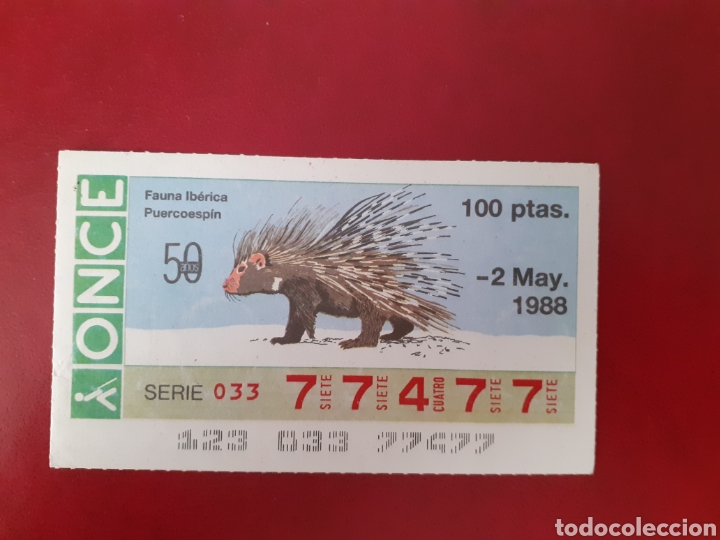Cupones ONCE: Capicua once 77477 de 2 mayo 1988 fauna ib&eacute;rica