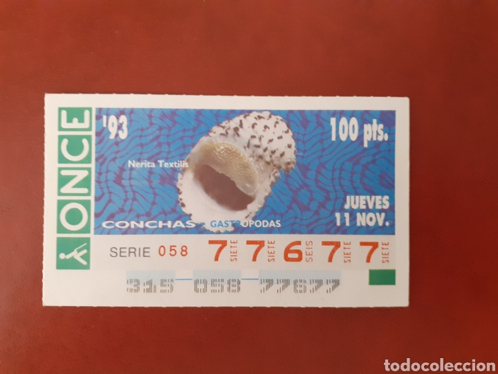 Cupones ONCE: Capicua once 77677 de 11 noviembre 1993 conchas