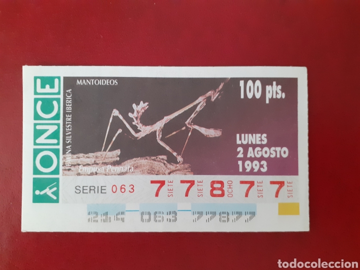 Cupones ONCE: Capicua once 77877 de 2 agosto 1993 fauna Silvestre ib&eacute;rica