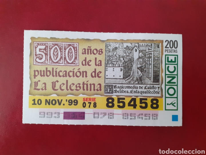 Cupones ONCE: Capicua once 85458 de 10 noviembre 1999 aniversario La Celestina