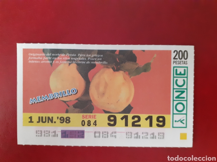 Cupones ONCE: Capicua once 91219 de 1 junio 1998 membrillo - Foto 1