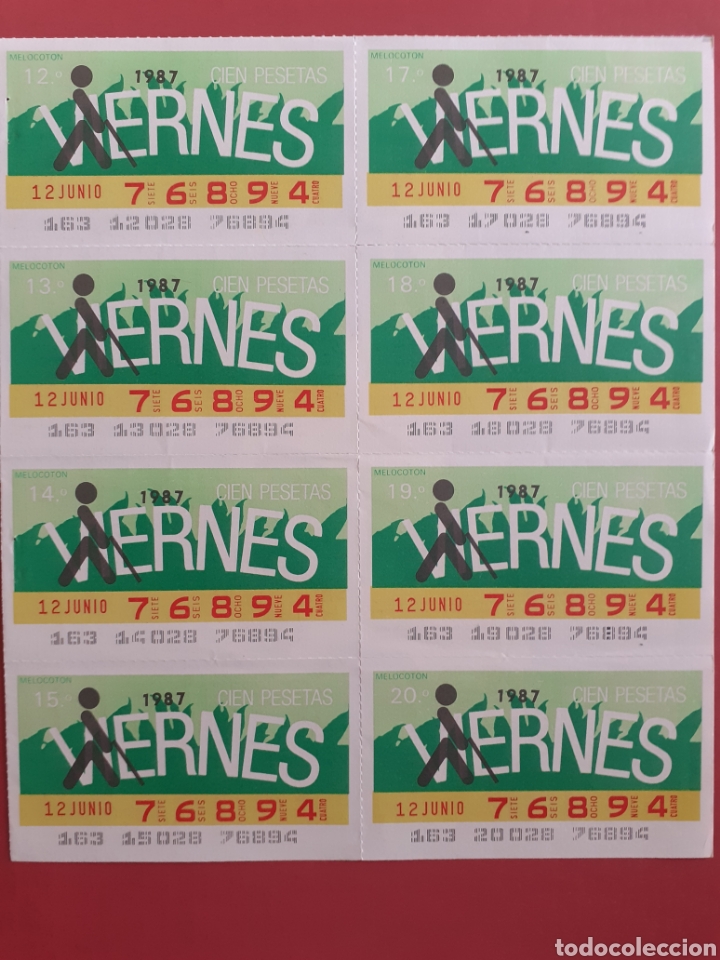 Cupones ONCE: Hoja 8 cupones once 76894 viernes 12 junio 1987 - Foto 1