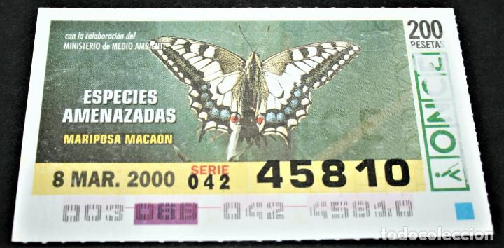 Cupones ONCE: CUP&Oacute;N ONCE - 8-MARZO-2000 - ESPECIES AMENAZADAS - MARIPOSA MACA&Oacute;N