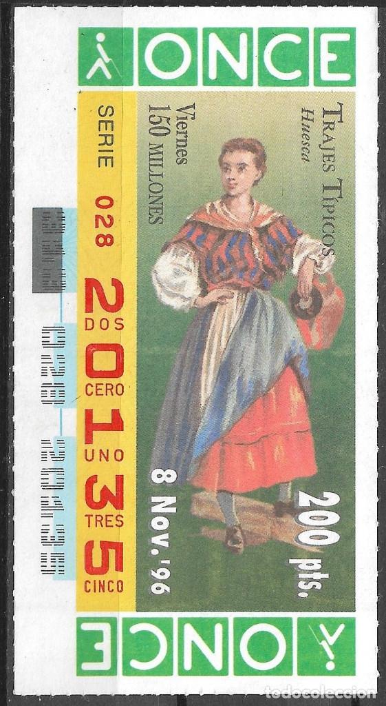 Cupones ONCE: ONCE,TRAJES TIPICOS,HUESCA,08/11/1996. - Foto 1