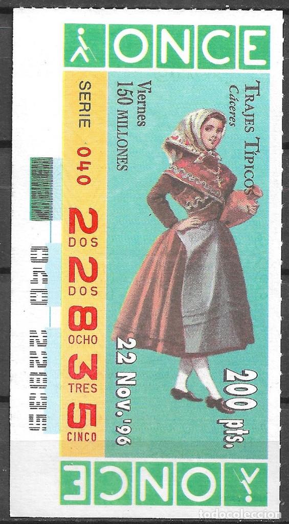 Cupones ONCE: ONCE,TRAJES TIPICOS,CACERES,22/11/1996. - Foto 1
