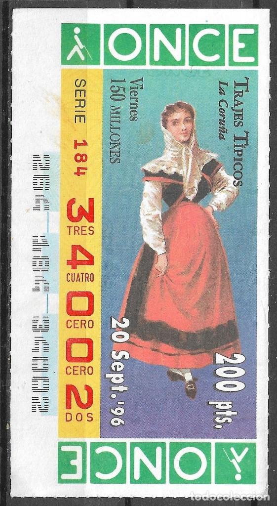 Cupones ONCE: ONCE,TRAJES TIPICOS,LA CORUNA,20/09/1996. - Foto 1