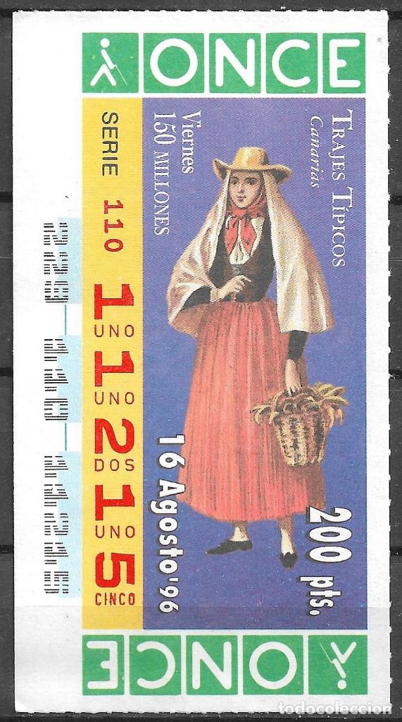 Cupones ONCE: ONCE,TRAJES TIPICOS,CANARIAS,16/07/1996. - Foto 1